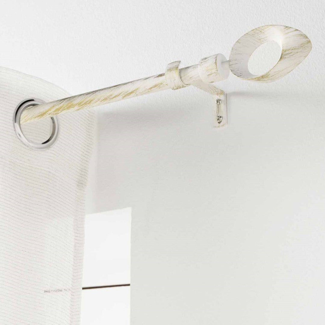 Patina Ovalon Vit/Guld – Justerbar gardinstång 120–210 cm, upphängning