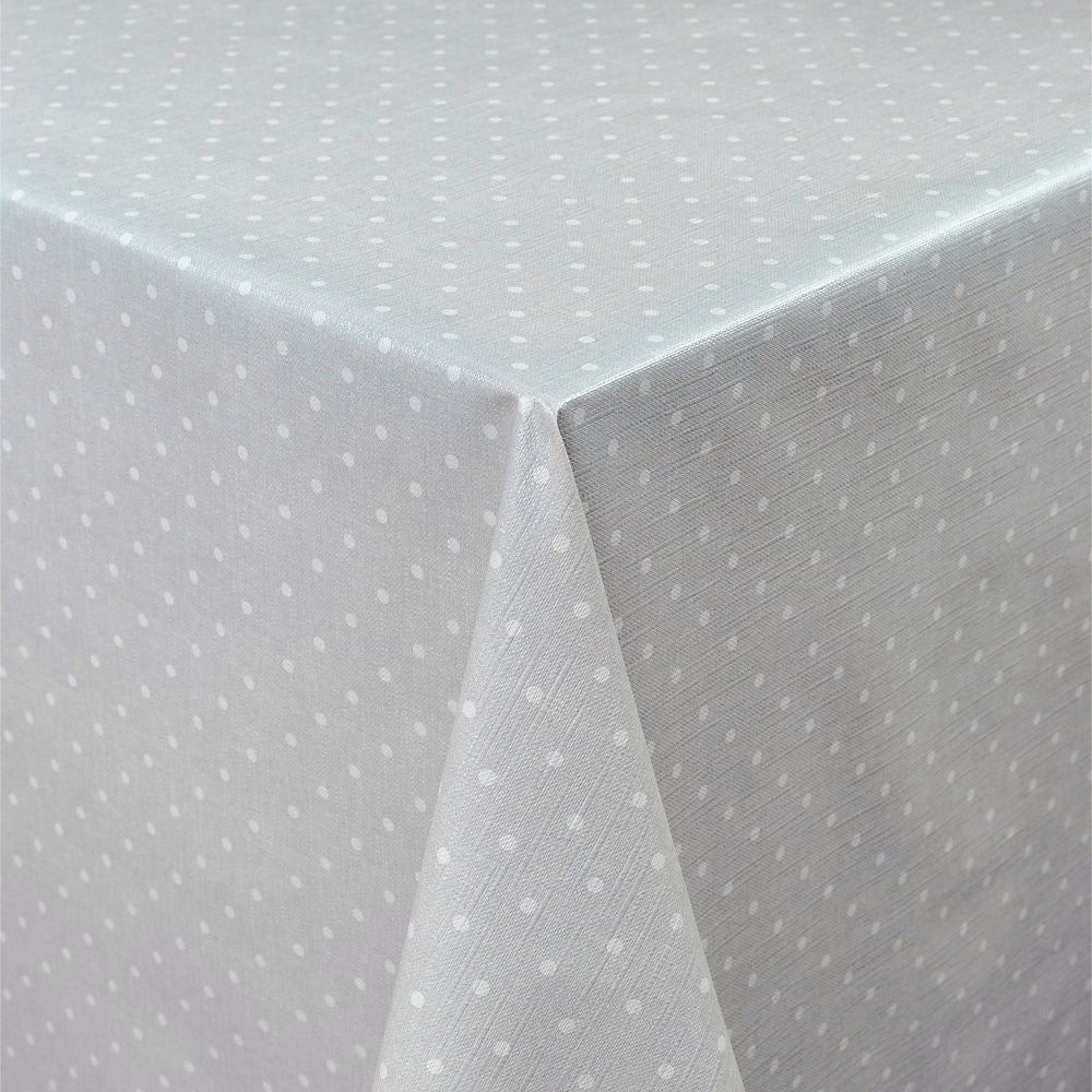 Polkaprickar på grå botten - rund vaxduk med resår