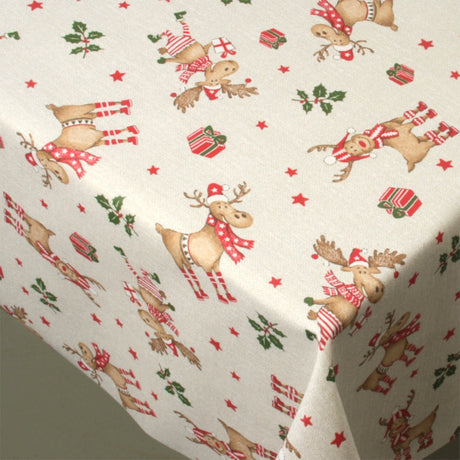 Närbild av Rudolf Julefest julduk med Rudolf och mistel.