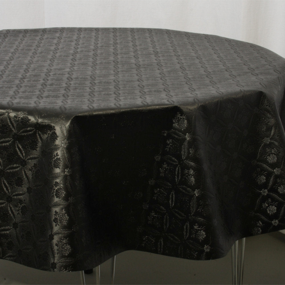 På rundt bord Rose Tapestry Black, svart damast präglad vaxduk