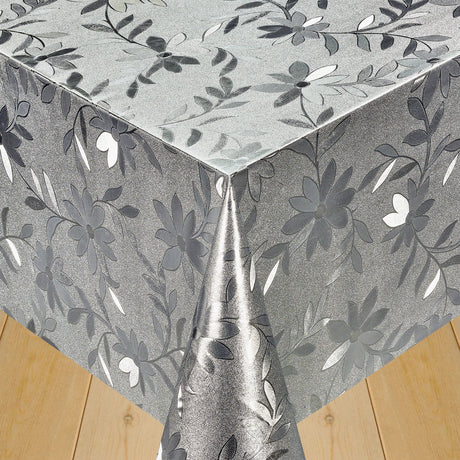Blomranka Silver - Silver färgad vaxduk med blomrankor