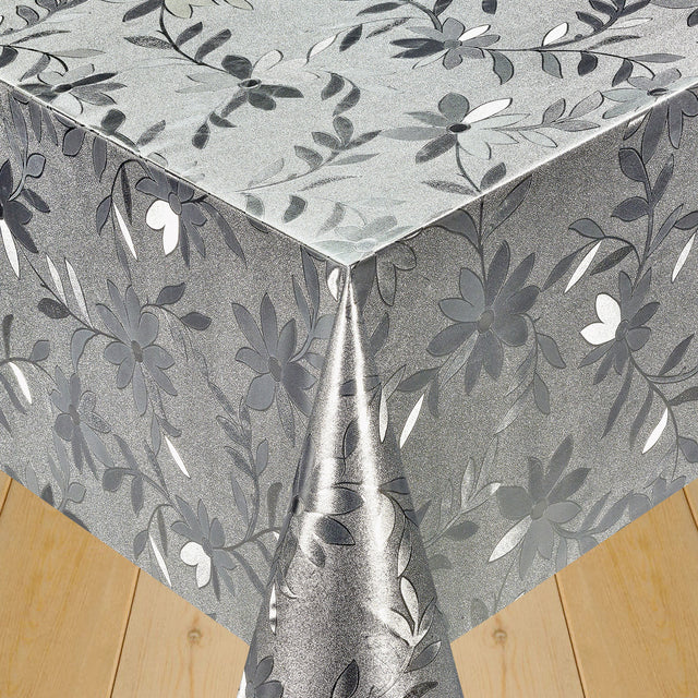 Blomranka Silver - Silver färgad vaxduk med blomrankor