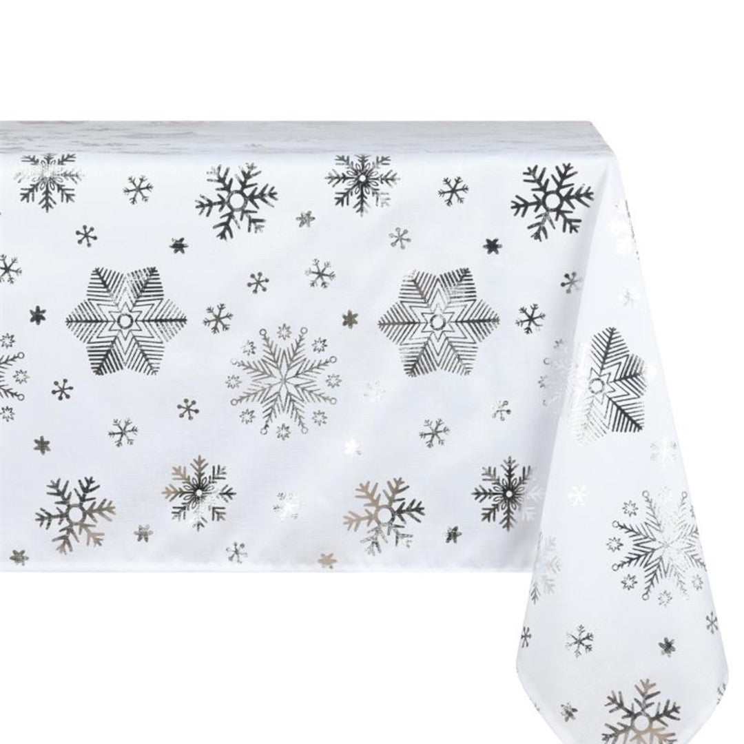 Snowflake Silver – julduk med fläckavvisande behandling 150 x 300 cm