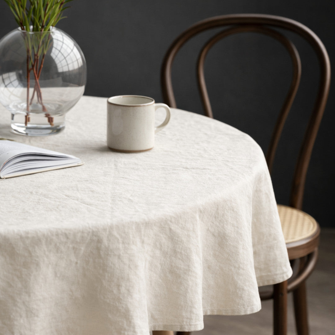 Södahl Pure Linen Ecru – Rund linneduk Ø160 cm