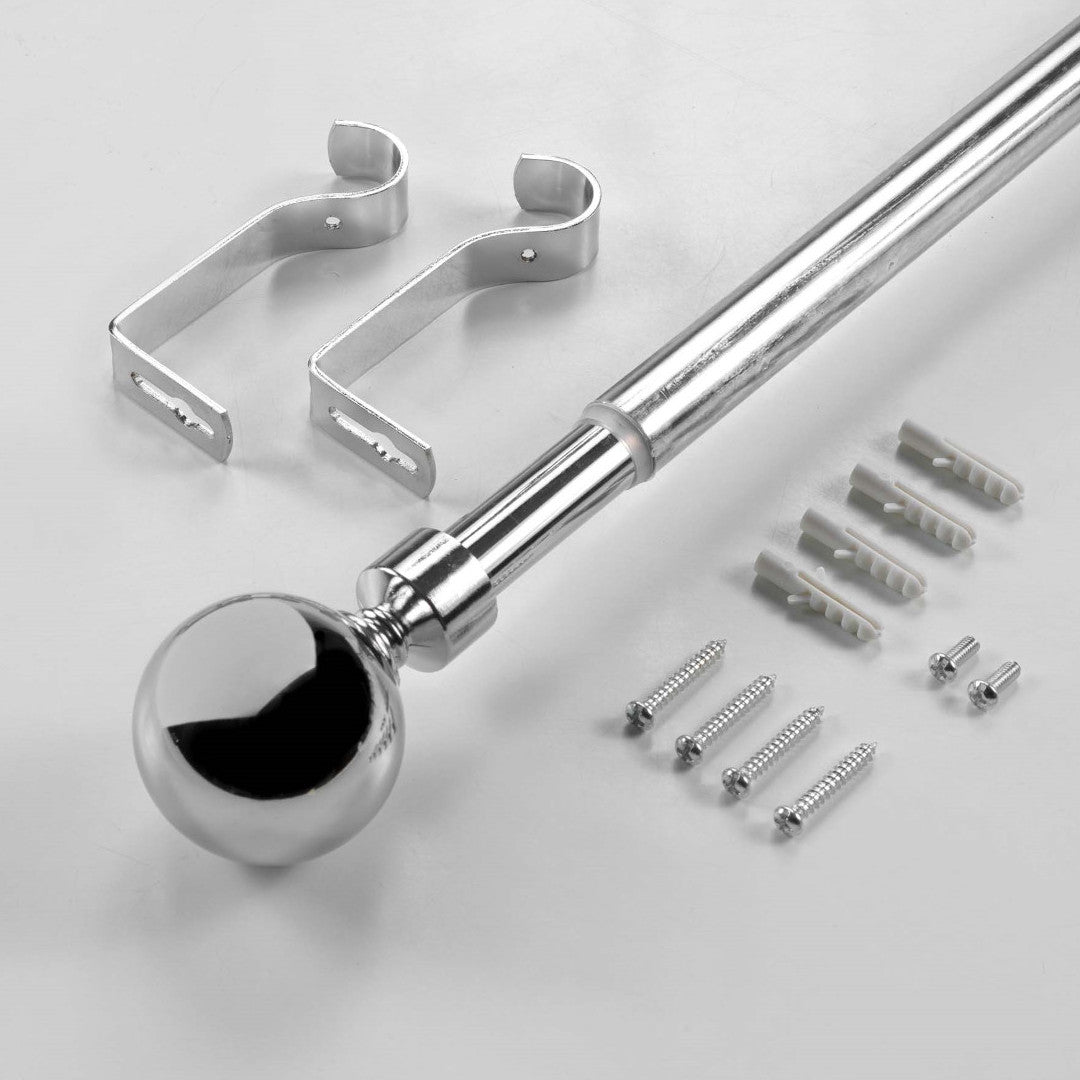 Sphera Chrome – Justerbar gardinstång 120–210 cm, tillbehör
