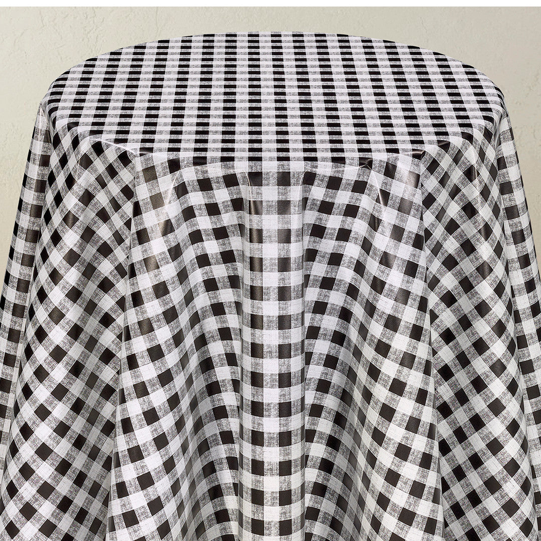 Rutig Svart & Vit, 1,5 x 1,5 cm - Vaxduk med svartvita rutor och struktur rund duk