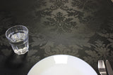 Versailles Black textilvaxduk med vackra jacquardvävda humleornament, 180 cm
