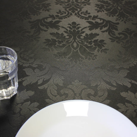 Versailles Black – Svart jacquardvävd textilvaxduk med humleornament
