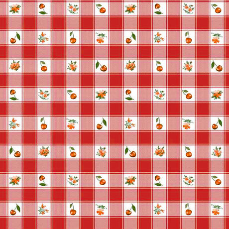 Vaxduk - Cherries and Pansies Röd närbild