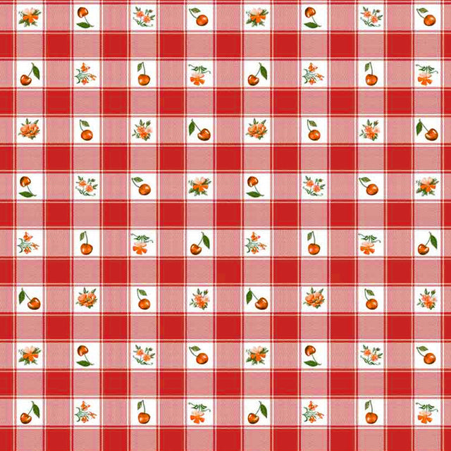 Vaxduk - Cherries and Pansies Röd närbild