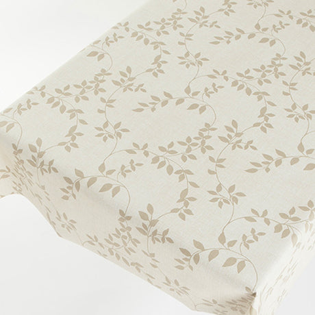 På bordet  Vaxduk Linette, linne-look med blad i beige, 140 cm bred