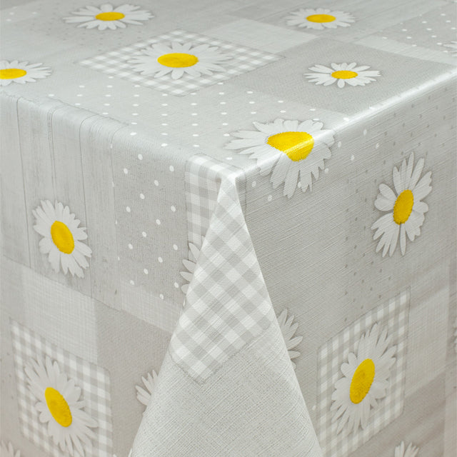 Margueriter, Prickar och Patchwork - Rund vaxduk med resår