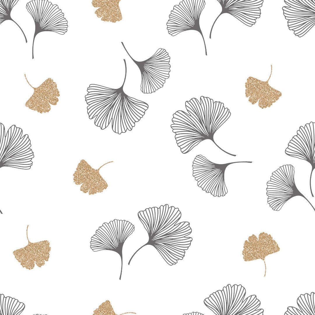 Ylisse - Genomskinlig vaxduk med ginkgo blad i svart och guld närbild